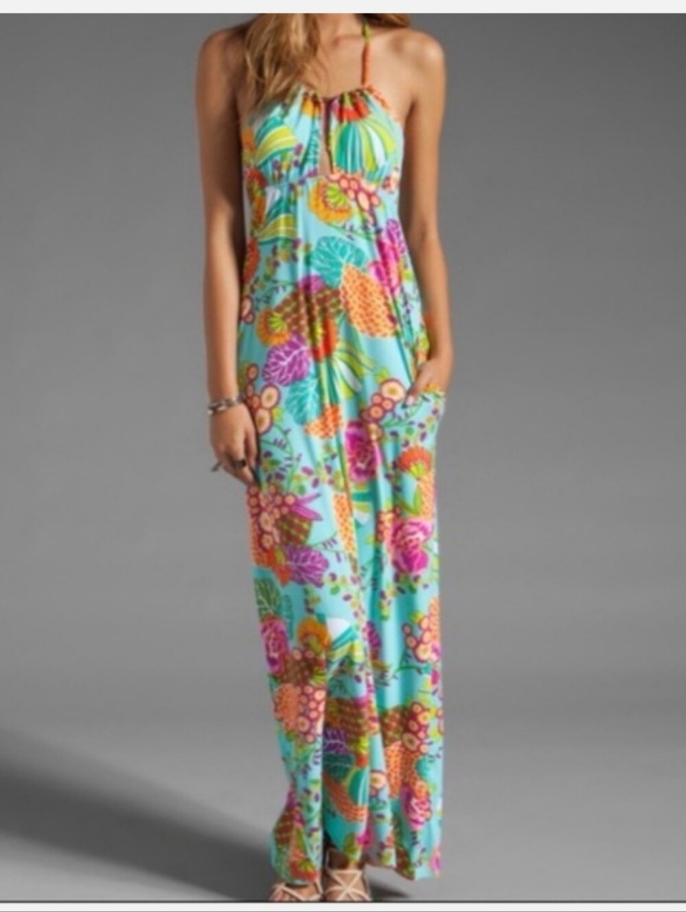 Trina Turk Aqua Floral Maxi Dress
